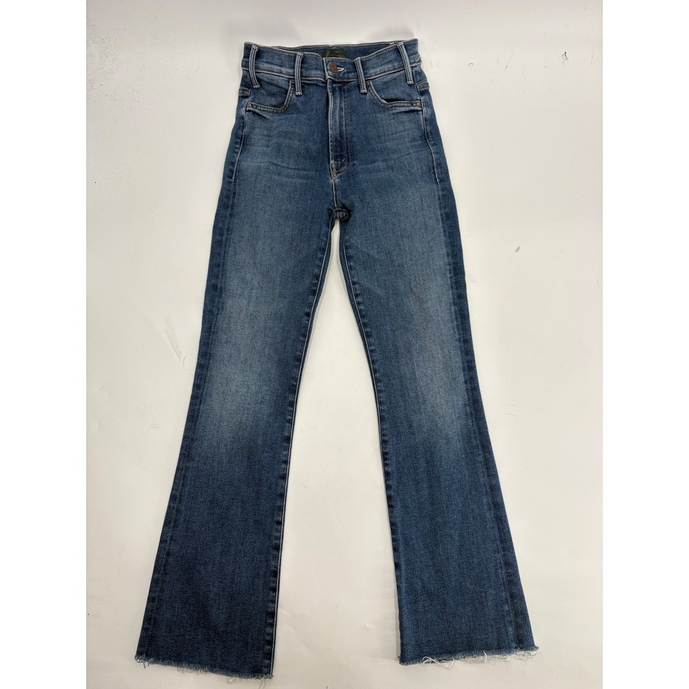 Mother The Hustler Ankle Fray Jeans High Rise Flare Blue Denim Size 24